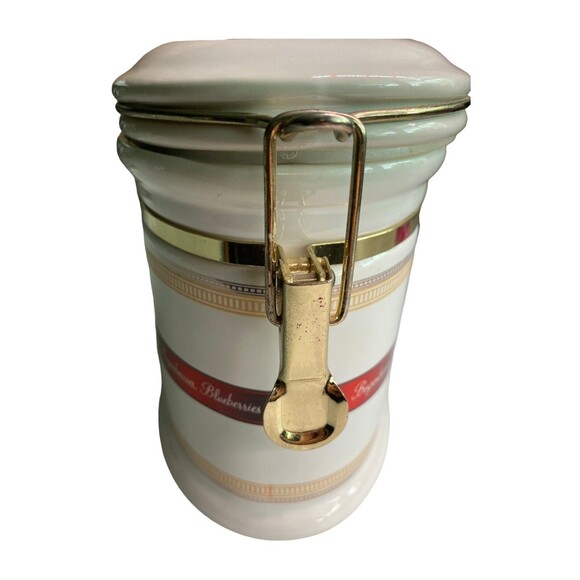 VTG KNOTT’S BERRY FARM 2007 Canister Storage Jar Hinged Lid Ceramic Fruit Print - Picture 13 of 16